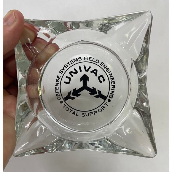 Vintage Univac Defense Systems Field Engineering Ashtray - Clear Glass Sperry - Picture 1 of 5